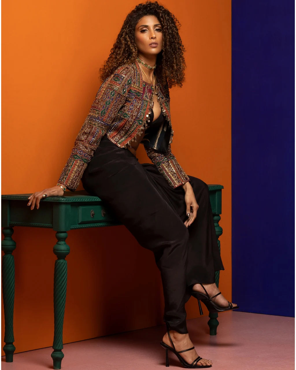 Black Draped Skirt & Heavy Jacket Set