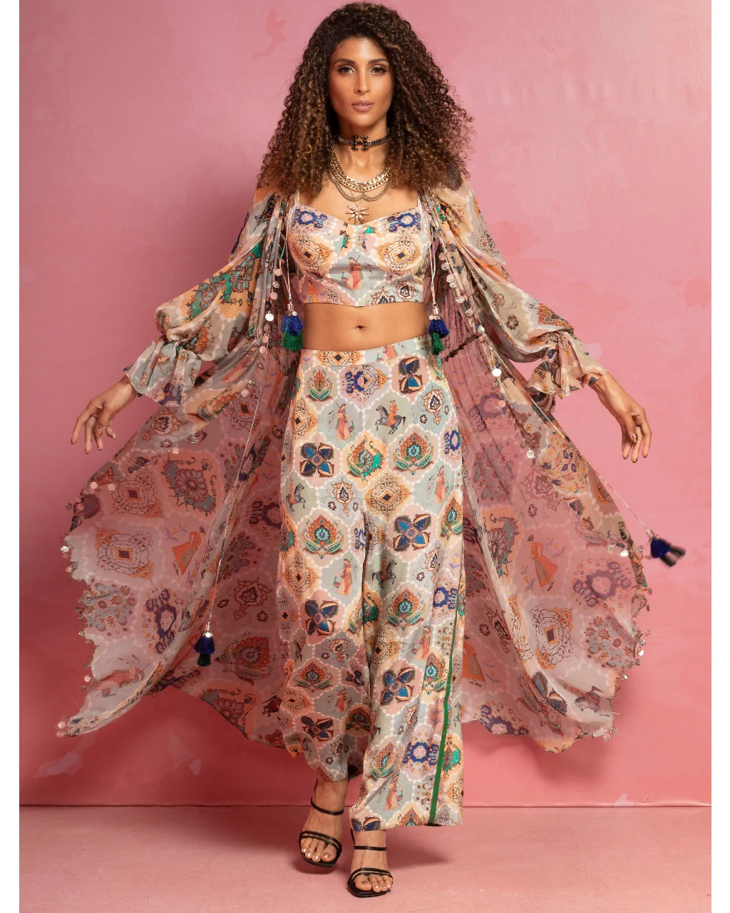 Pastel Mughal Printed Cape Set