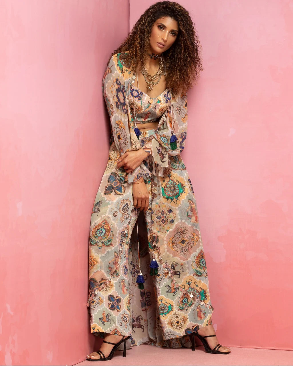 Pastel Mughal Printed Cape Set