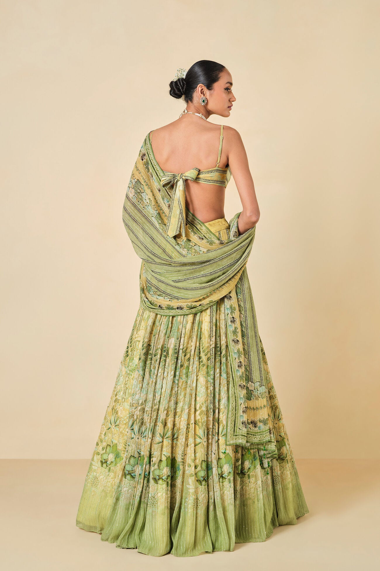 MYUNA SEQUIN GEORGETTE LEHENGA - SAGE