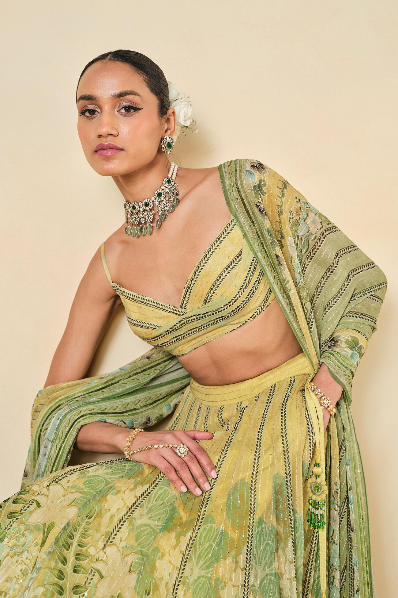 MYUNA SEQUIN GEORGETTE LEHENGA - SAGE