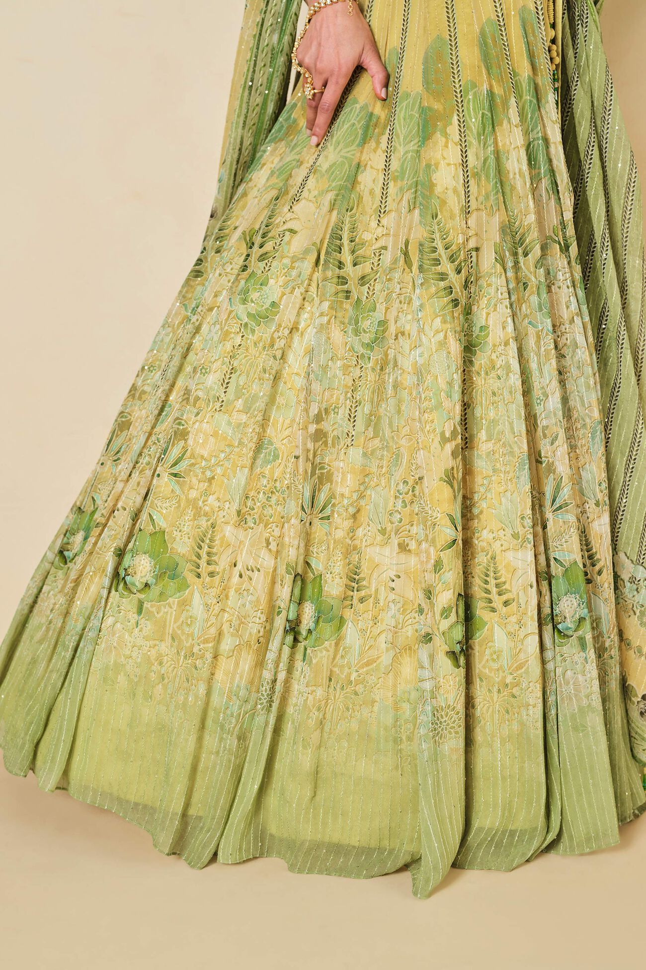 MYUNA SEQUIN GEORGETTE LEHENGA - SAGE