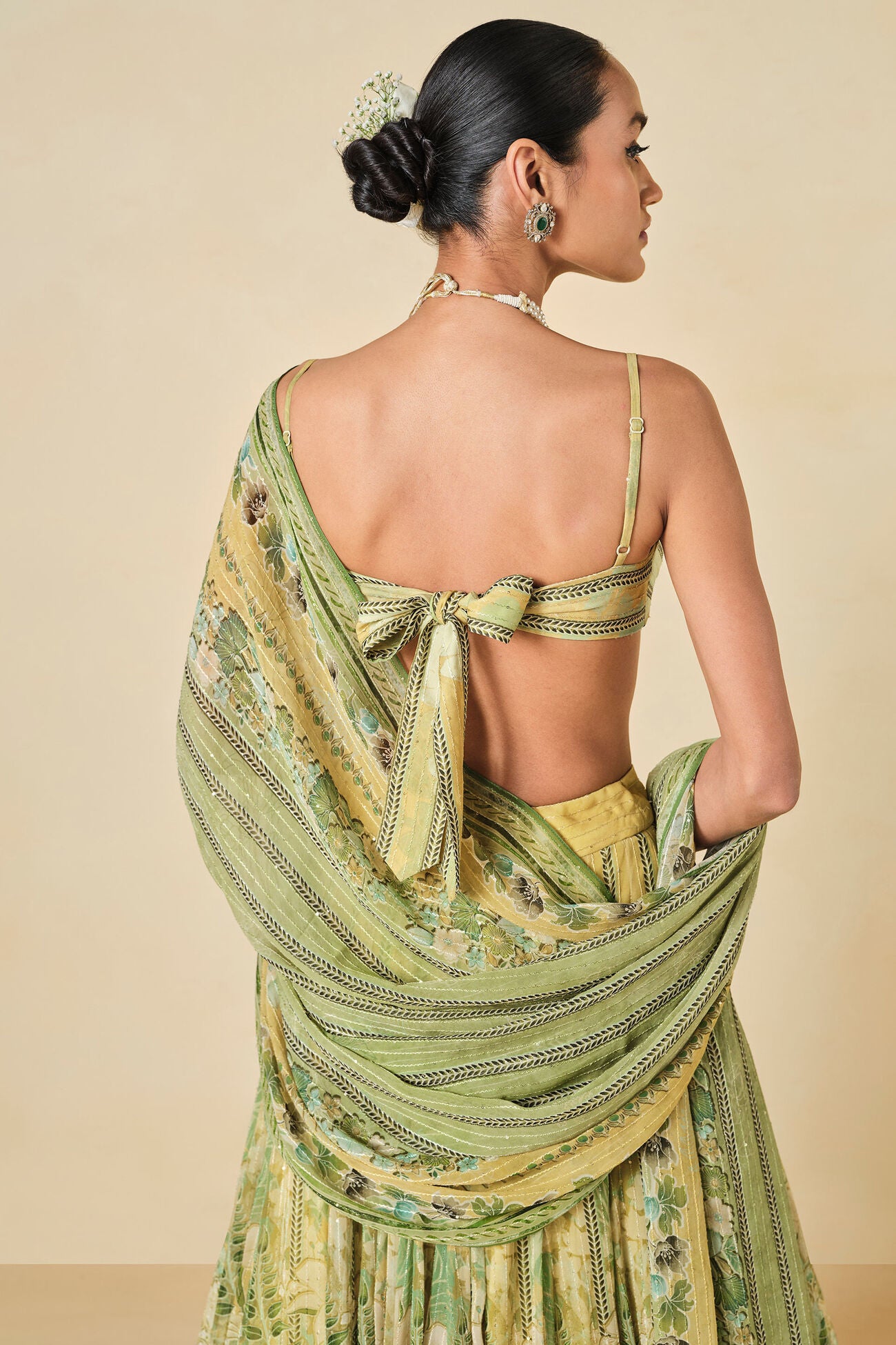 MYUNA SEQUIN GEORGETTE LEHENGA - SAGE