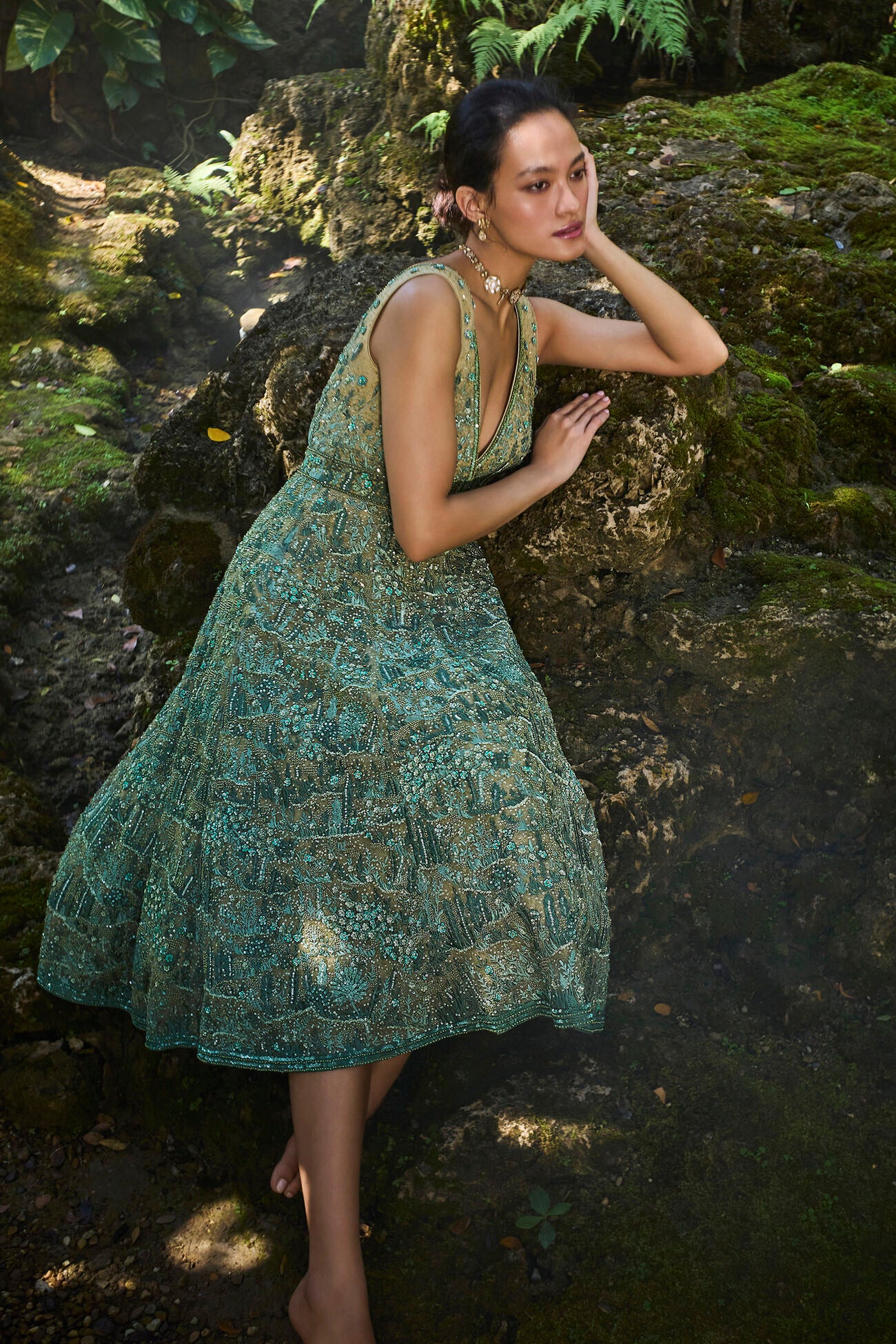 Grassland Embroidered Dress - Green
