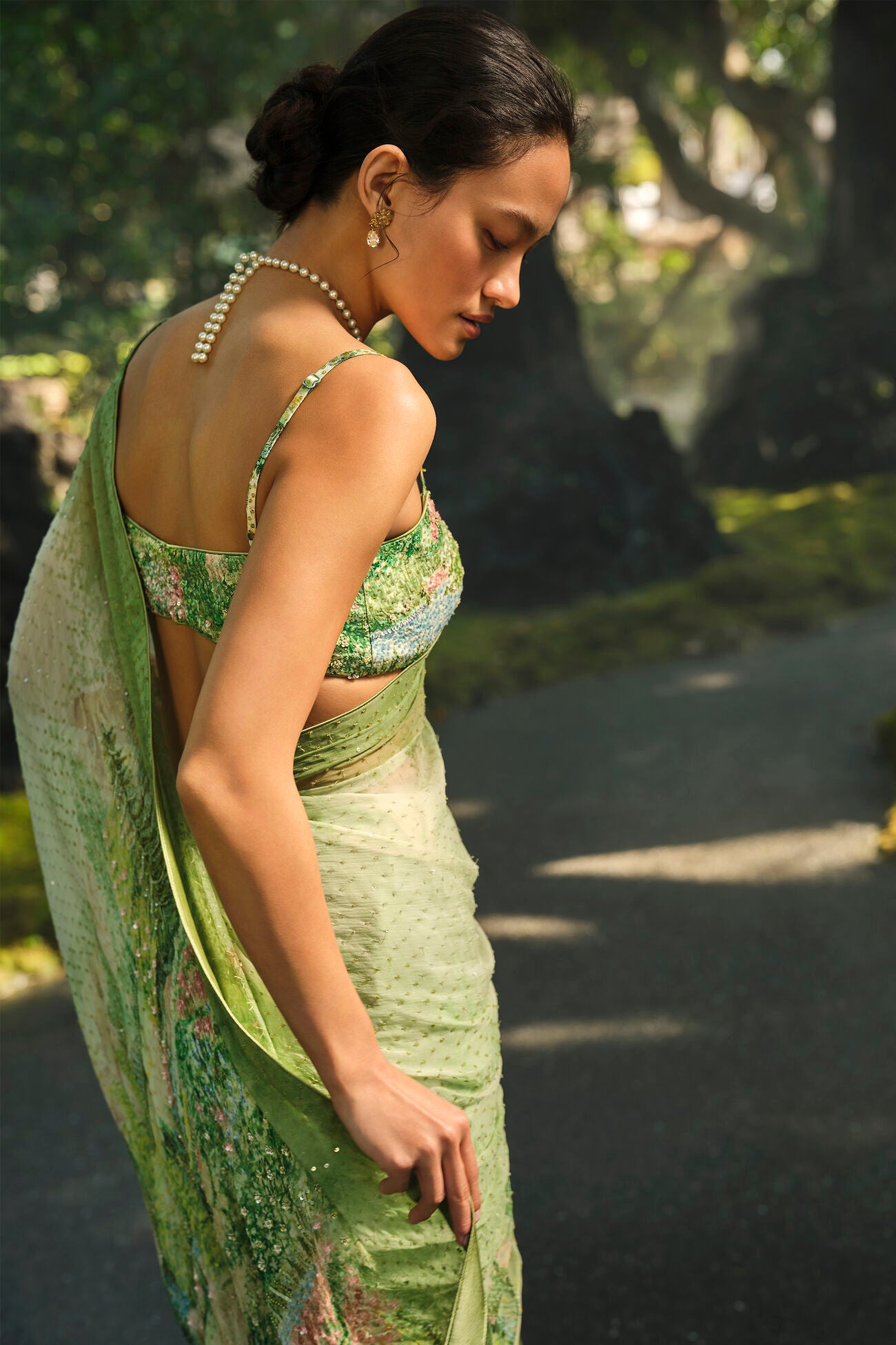 The Liveforest Embroidered Chiffon Saree - Green
