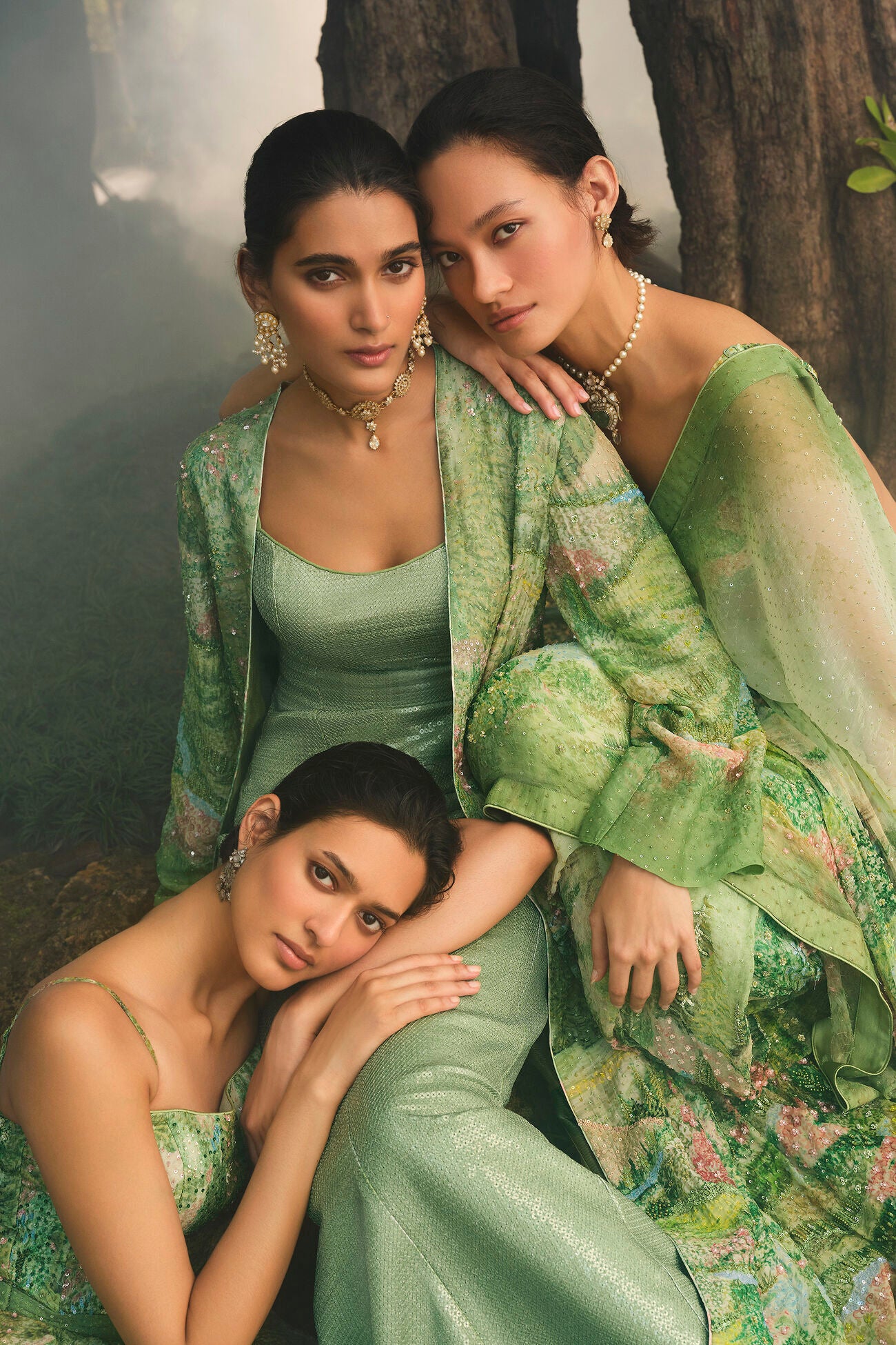 The Liveforest Embroidered Chiffon Saree - Green