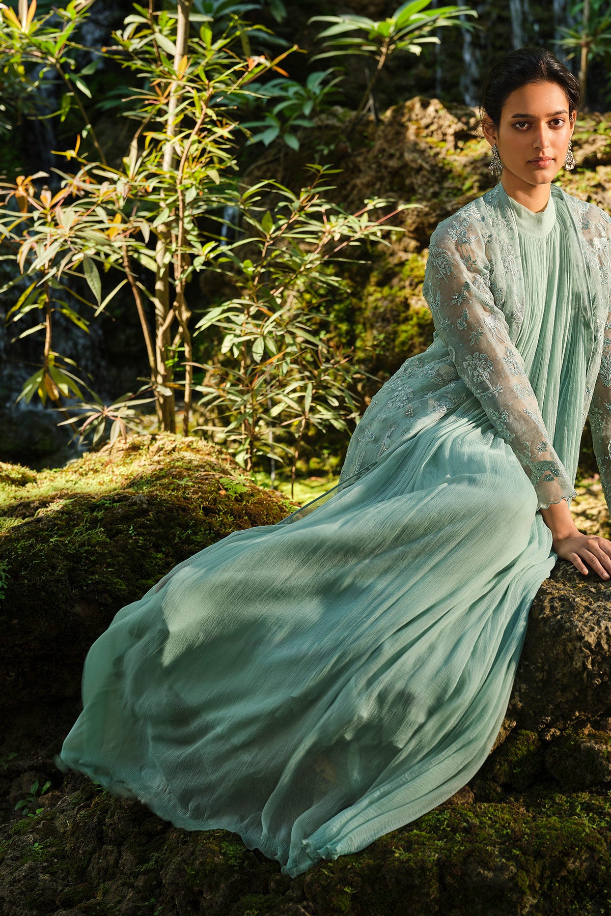 Mountain Mist Embroidered Jacket Set - Powder Blue