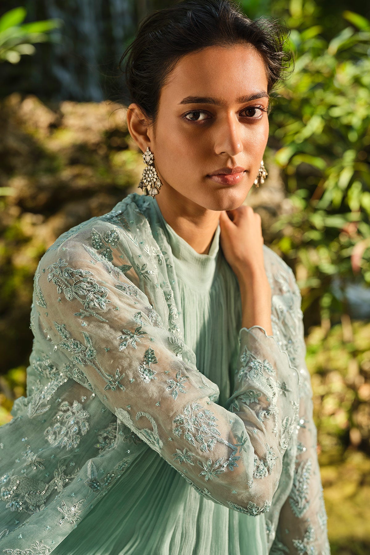 Mountain Mist Embroidered Jacket Set - Powder Blue