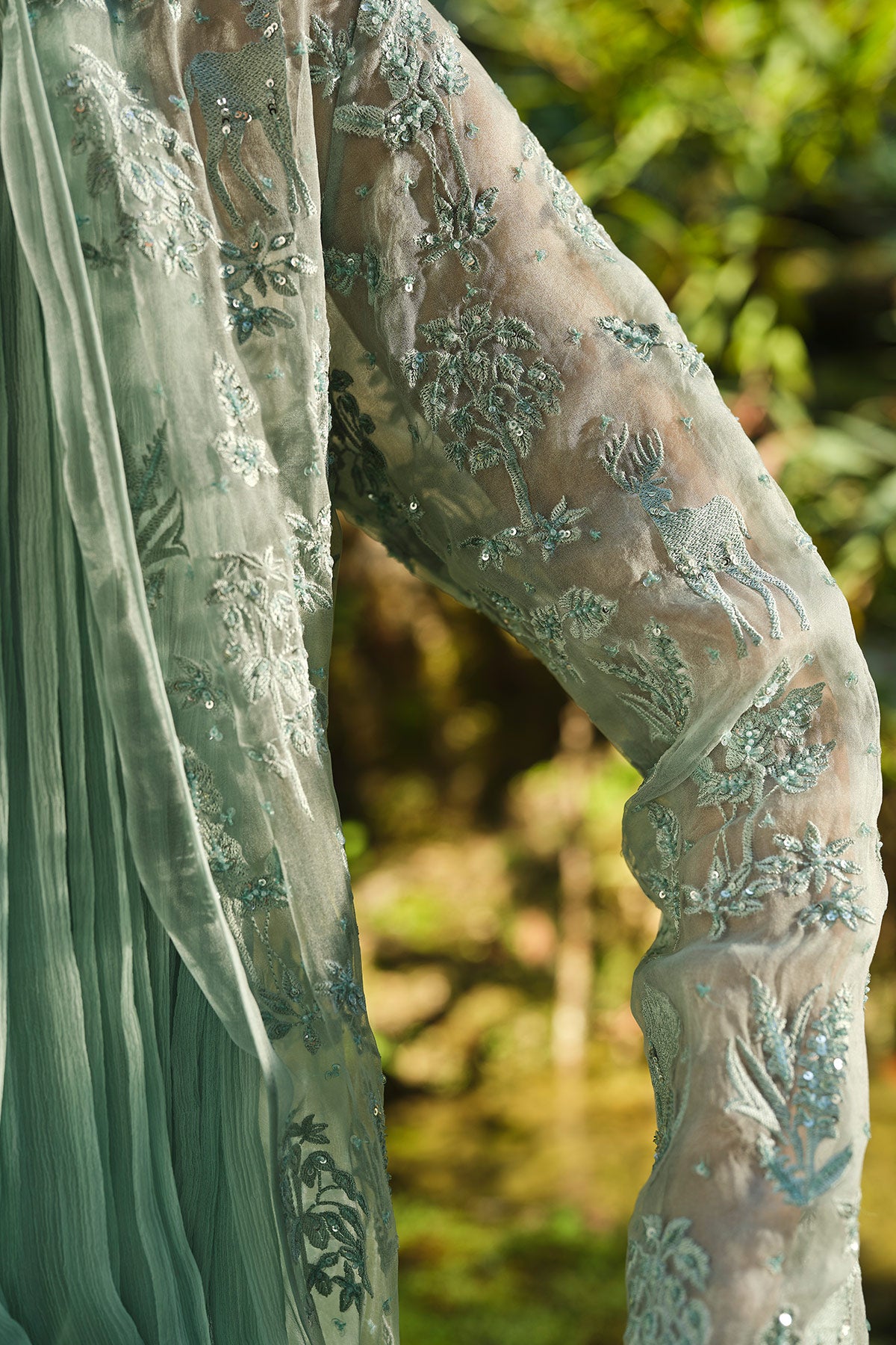 Mountain Mist Embroidered Jacket Set - Powder Blue