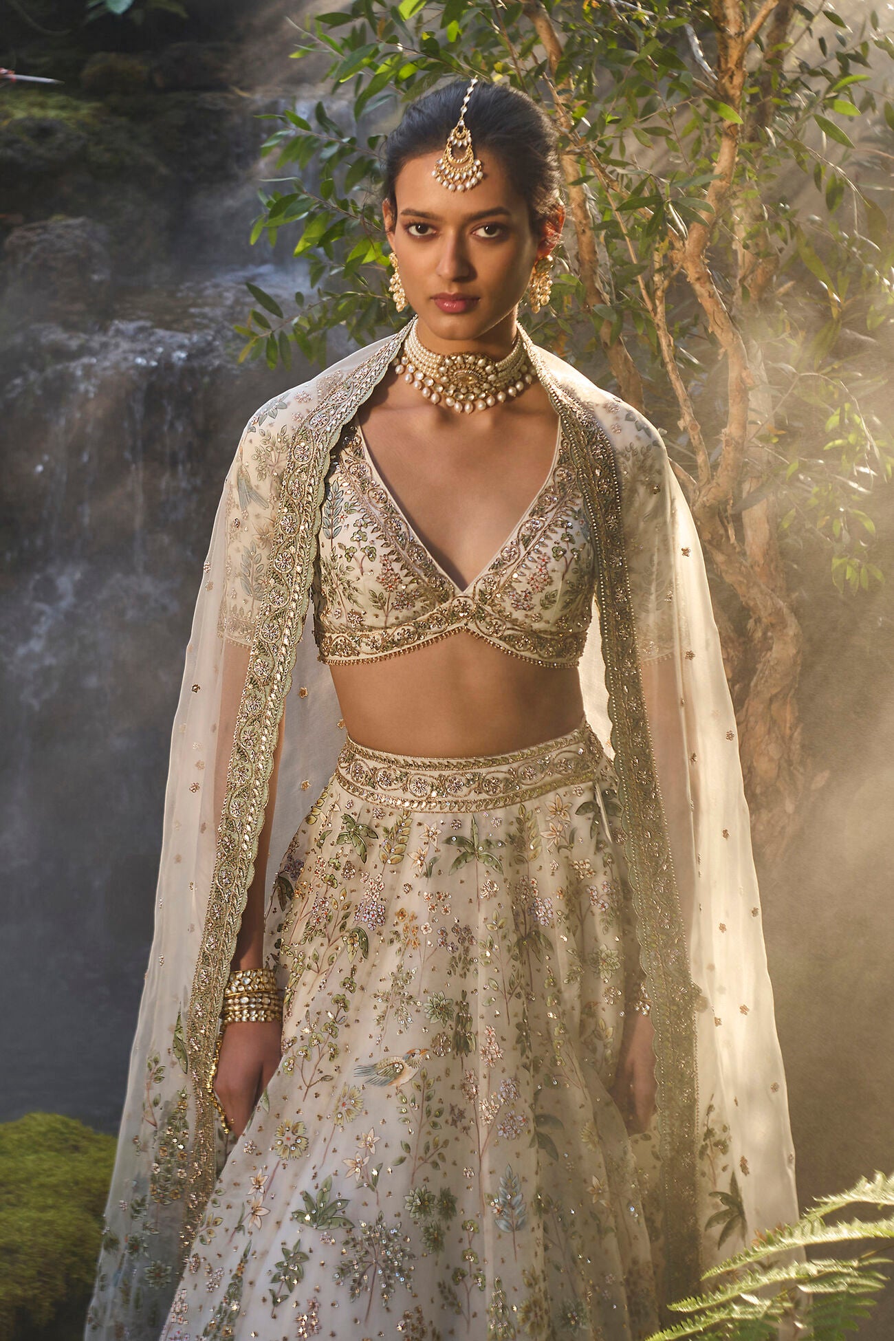Eartha Hand-painted Pichhwai Silk Lehenga Set - Ivory