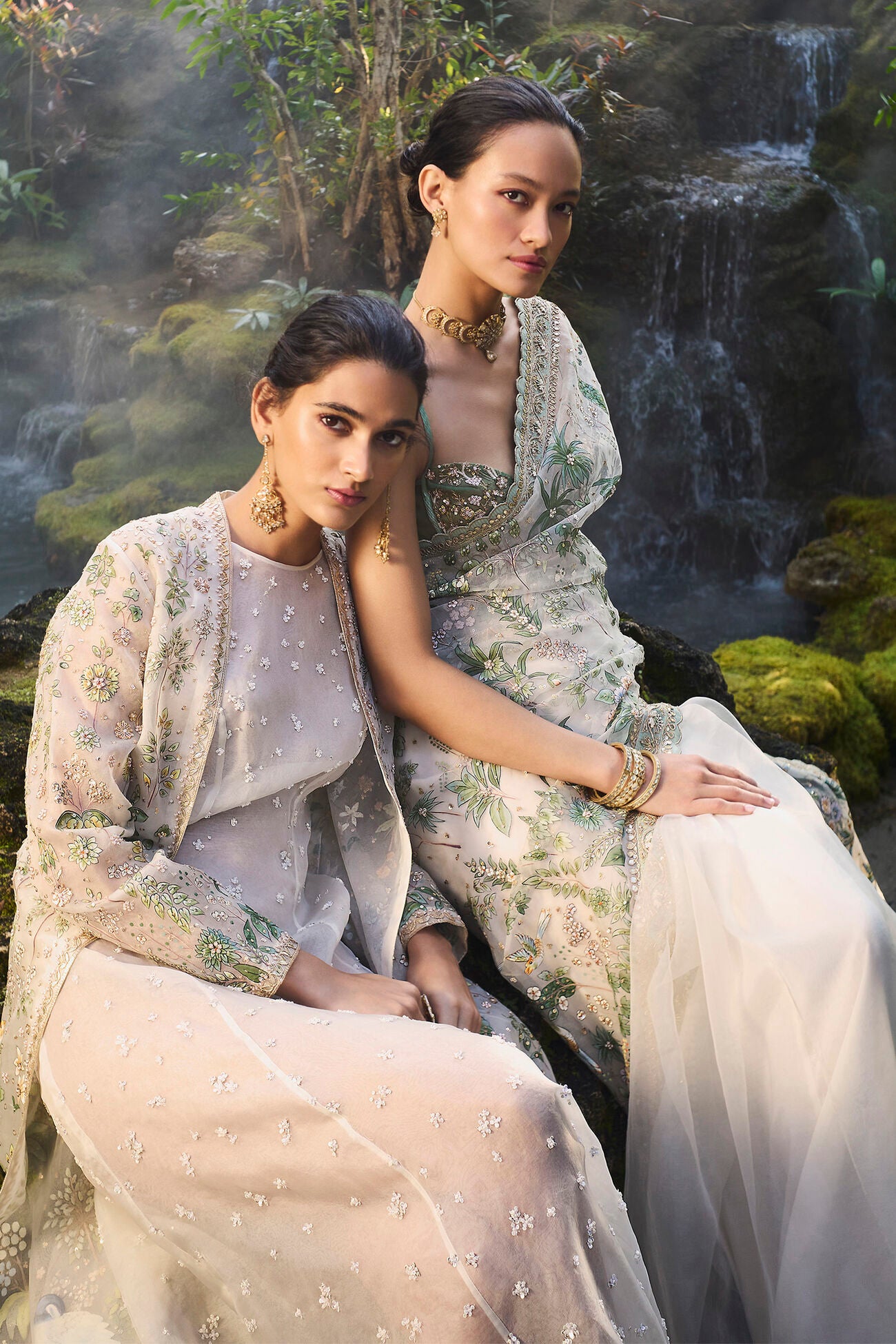 Shajar Hand-painted Pichhwai Silk Jacket Set - Ivory