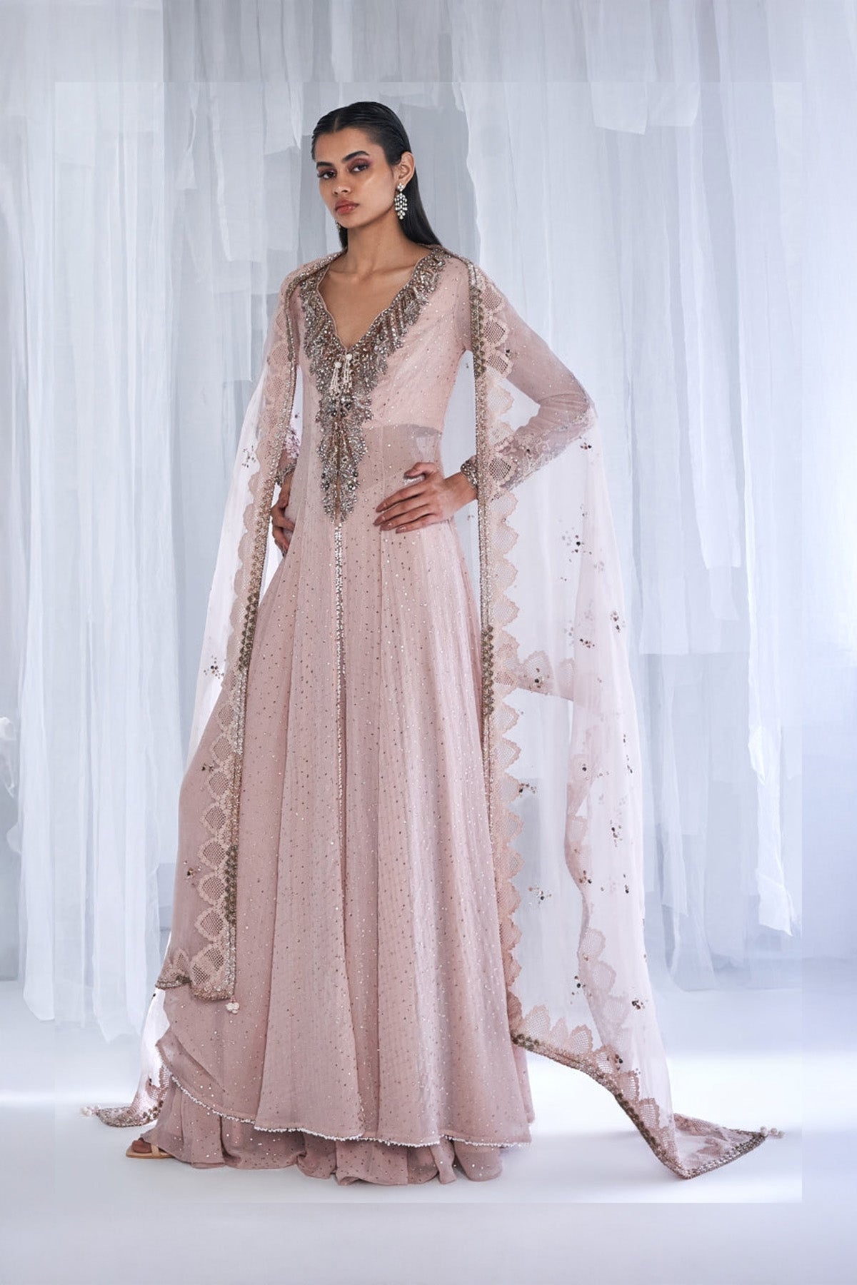 "Daisy Dew" Ivory Chiffon Jacket And Sharara Set