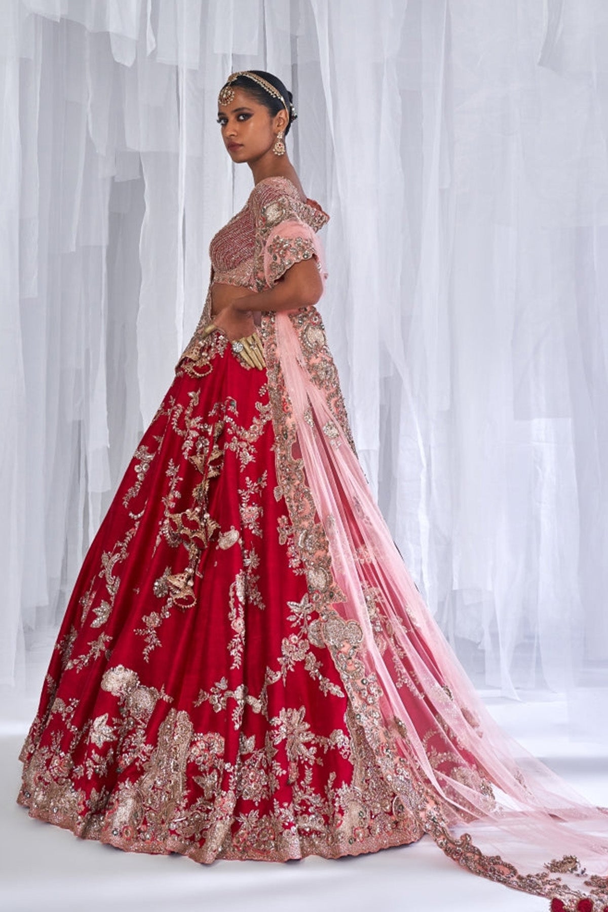 "Daisy" Maroon Raw Silk Bridal Lehenga Set