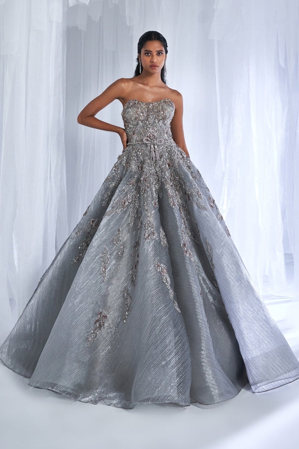 "Nobeika" Organza Tissue Pleated Gown