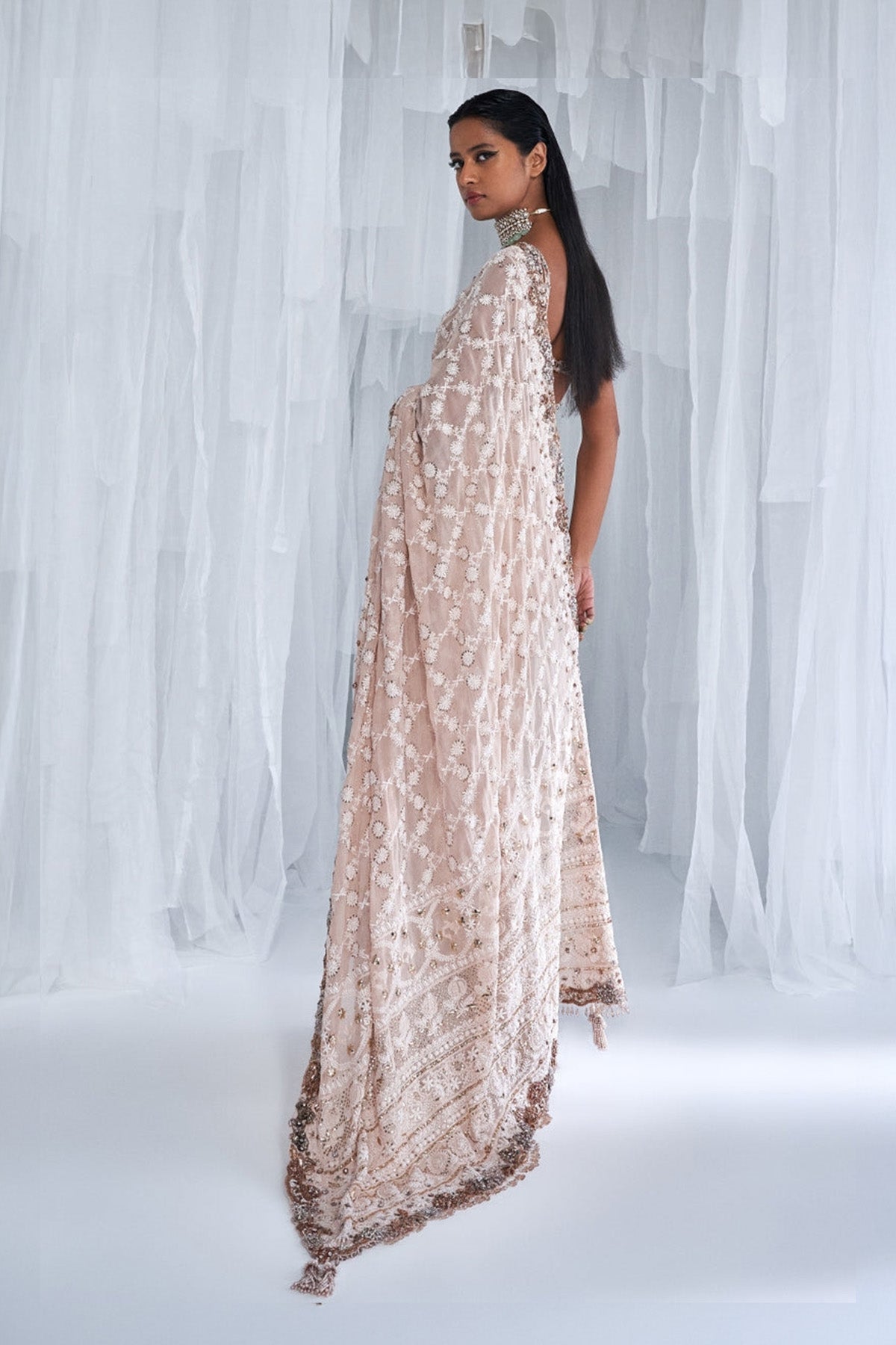 "Isla" Chikankari Chiffon Sari