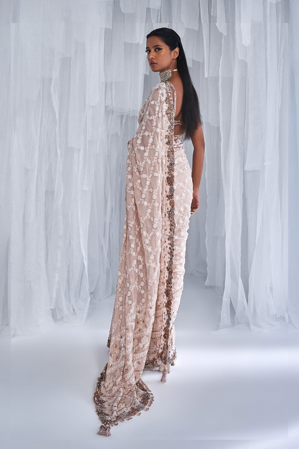 "Isla" Chikankari Chiffon Sari