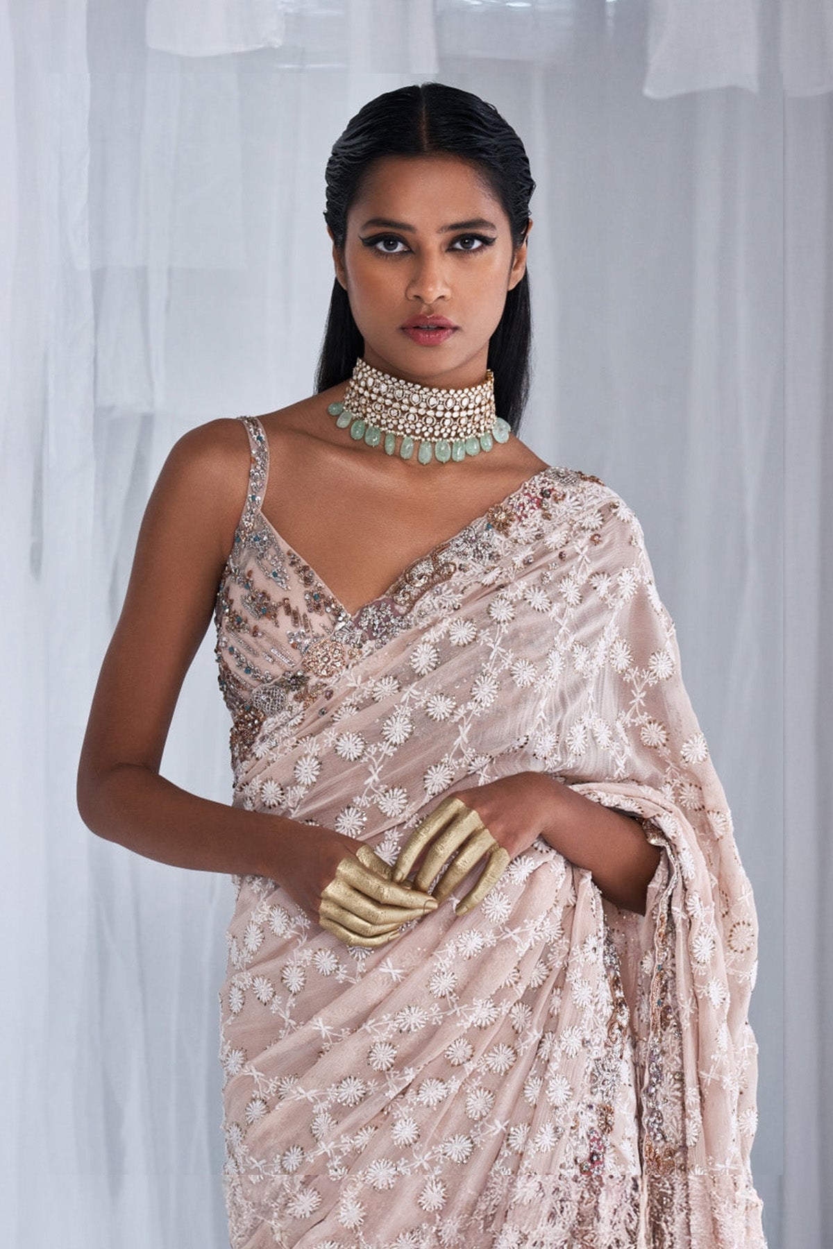 "Isla" Chikankari Chiffon Sari