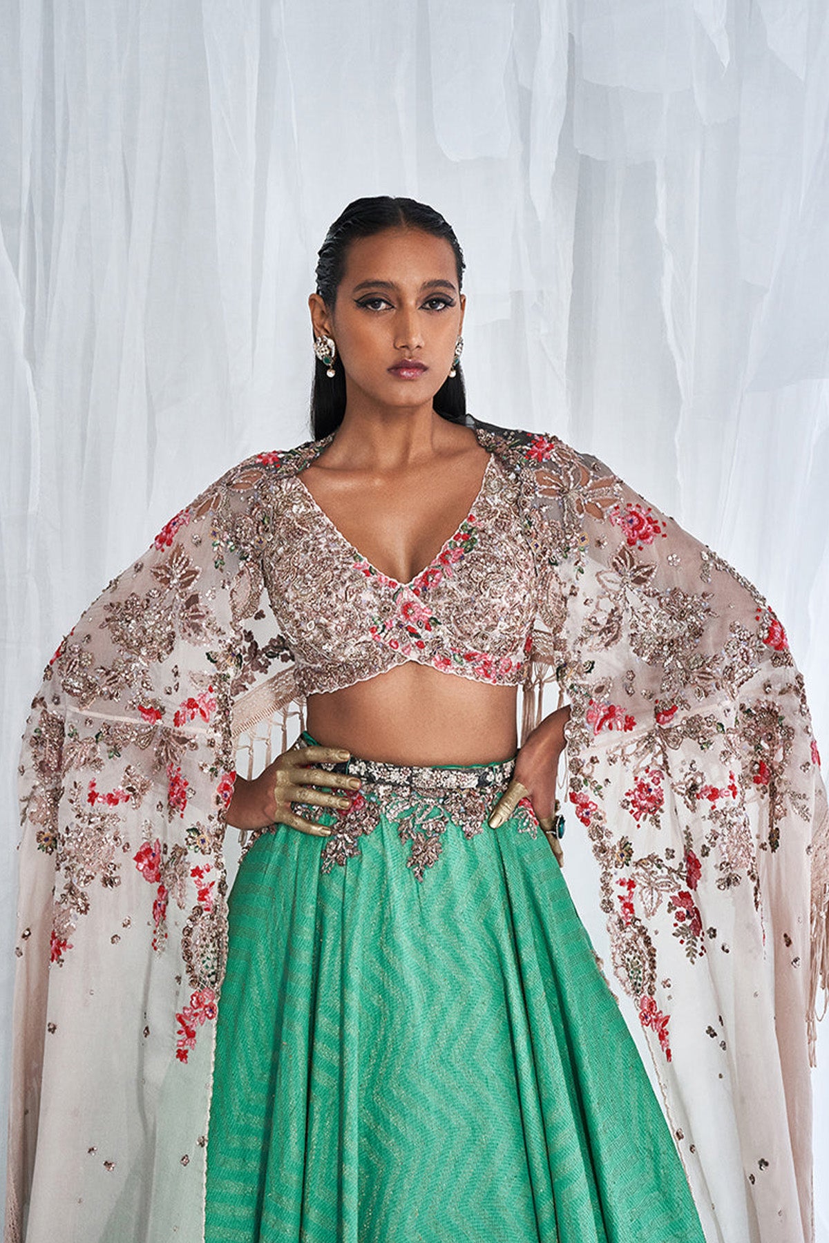 "Ophellia"  Benarsi Woven Lehenga And An Organza Cape
