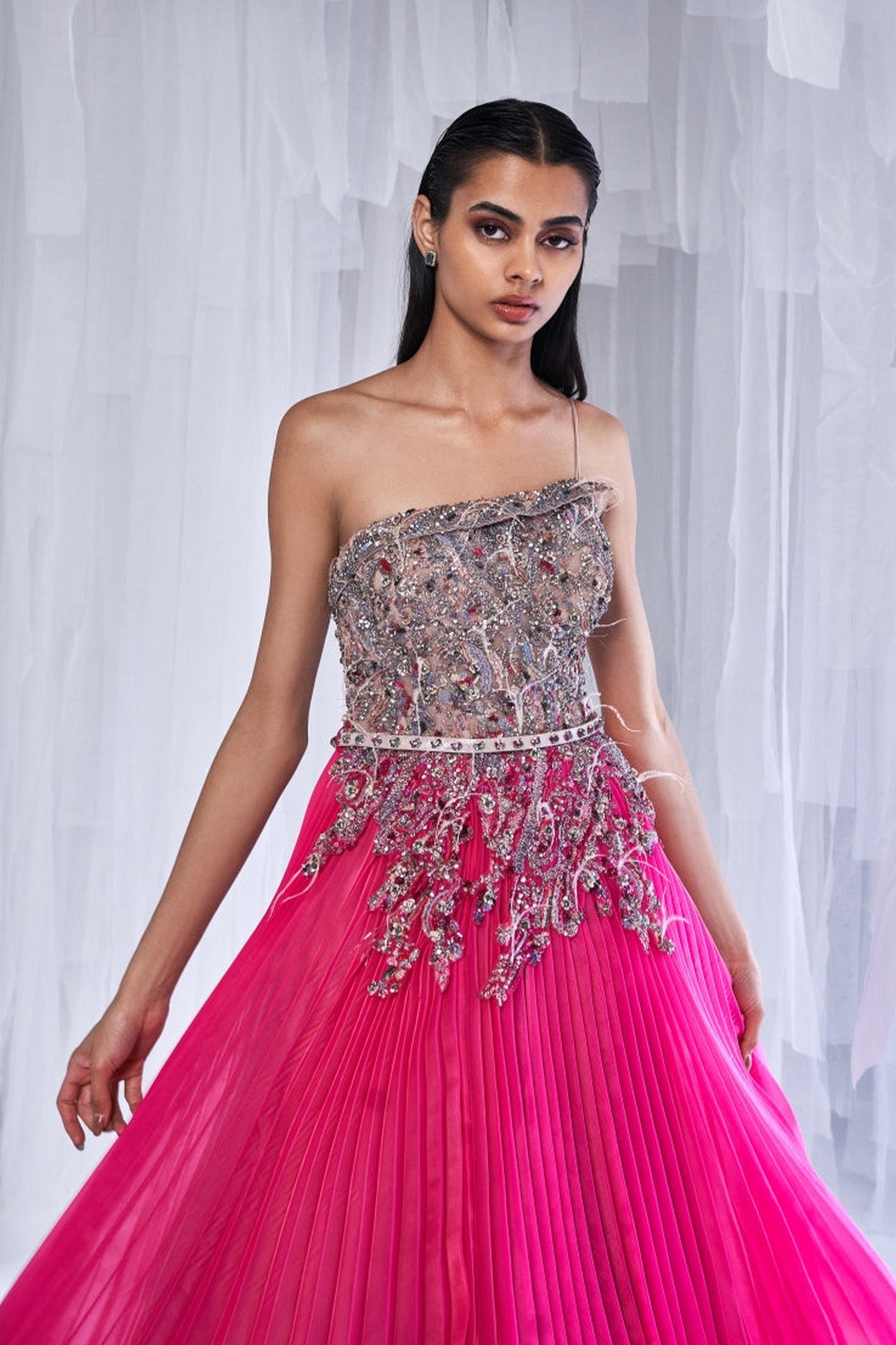 "Cedar Rose" Pleated Organza Gown