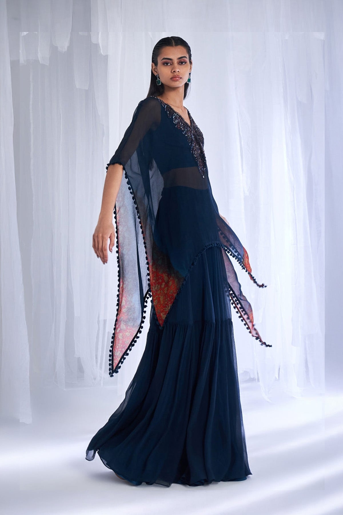 "Cerise" Chiffon Kaftan And Sharara Set