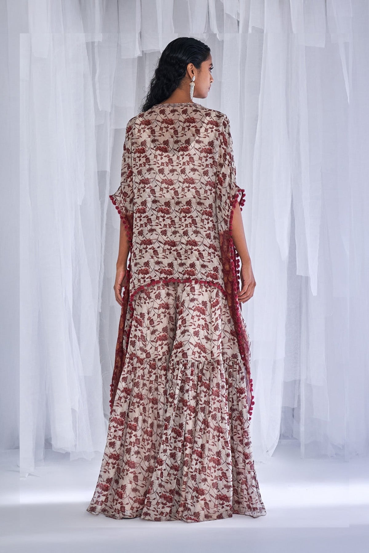 "Leela" Printed Chiffon Short Kaftan With Sharara