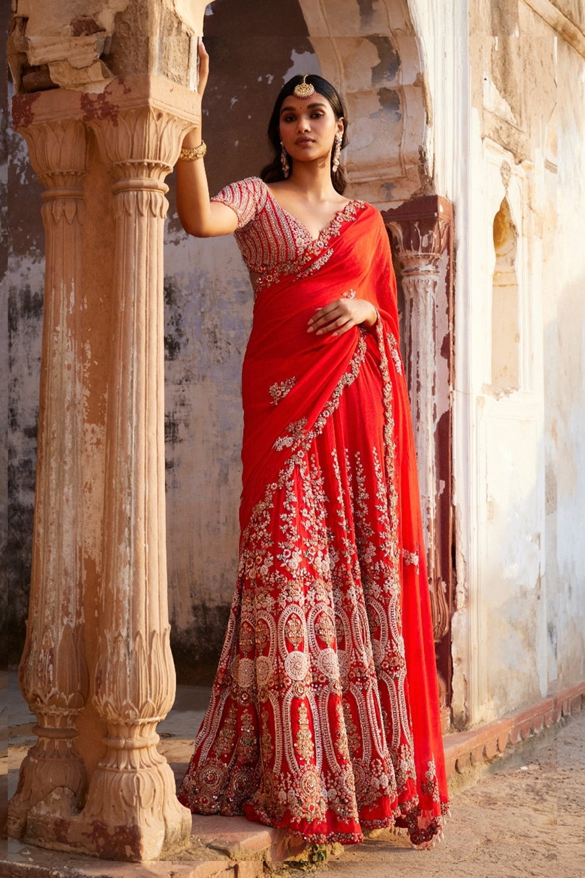 "Ida" Red Kalidar Bridal Sari
