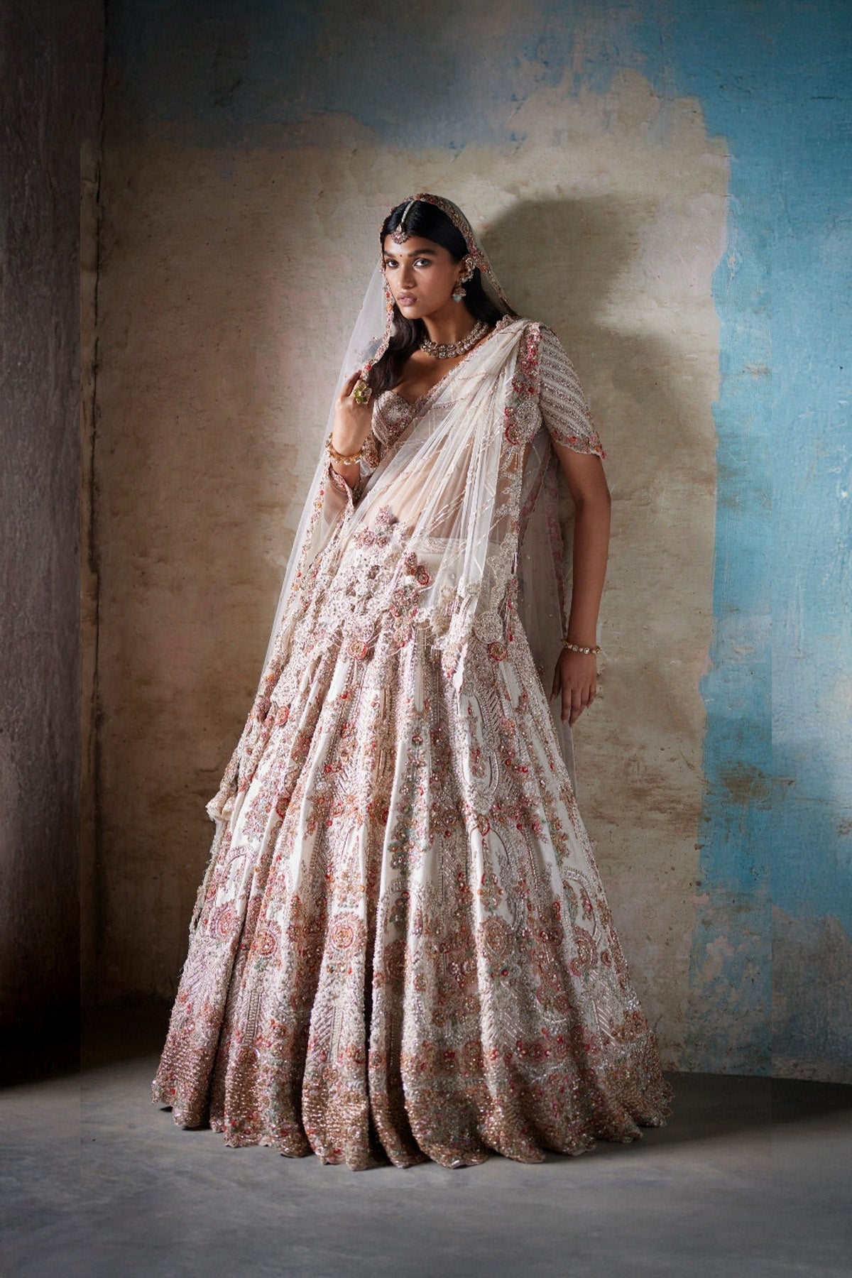 "Irene" Ivory Raw Silk Bridal Lehenga