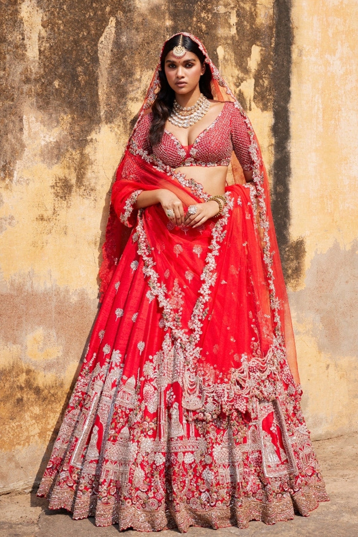 "Idalia" Red Raw Silk Bridal Lehenga