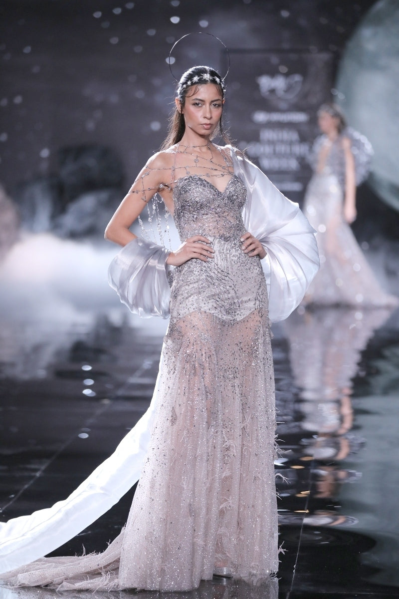 "Helena" Shimmer Tulle Body Con Bustier Gown