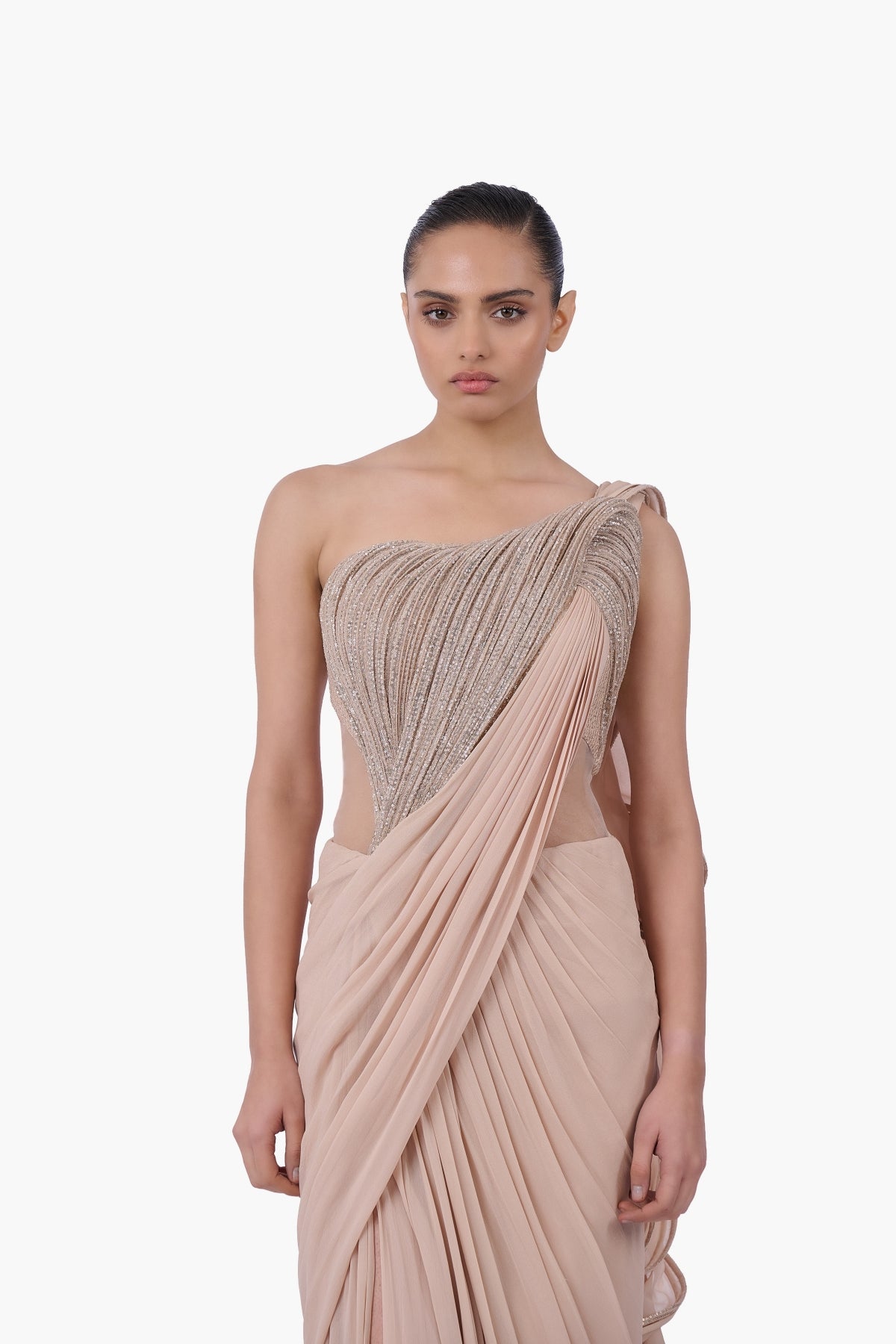 The Obsidian Sovereign Saree Gown
