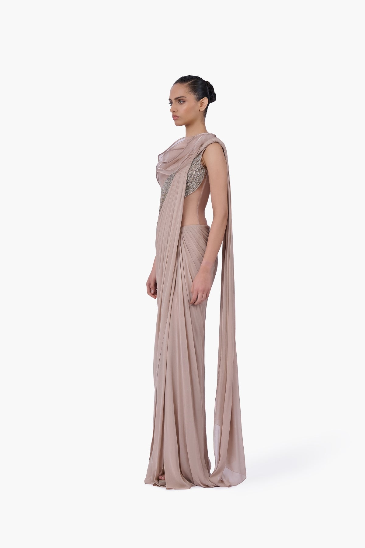 The Champagne Reverie Saree Gown