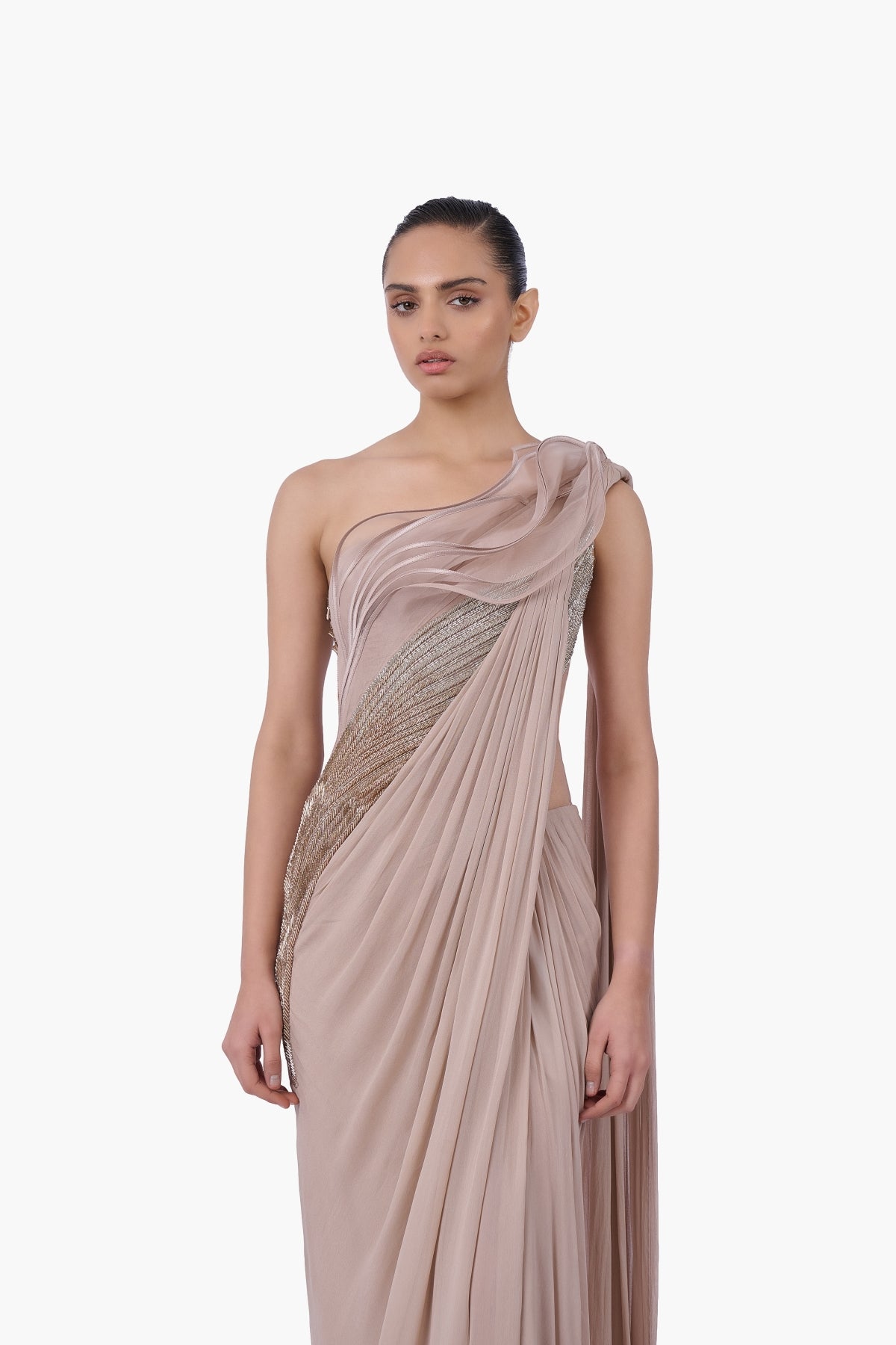 The Champagne Reverie Saree Gown
