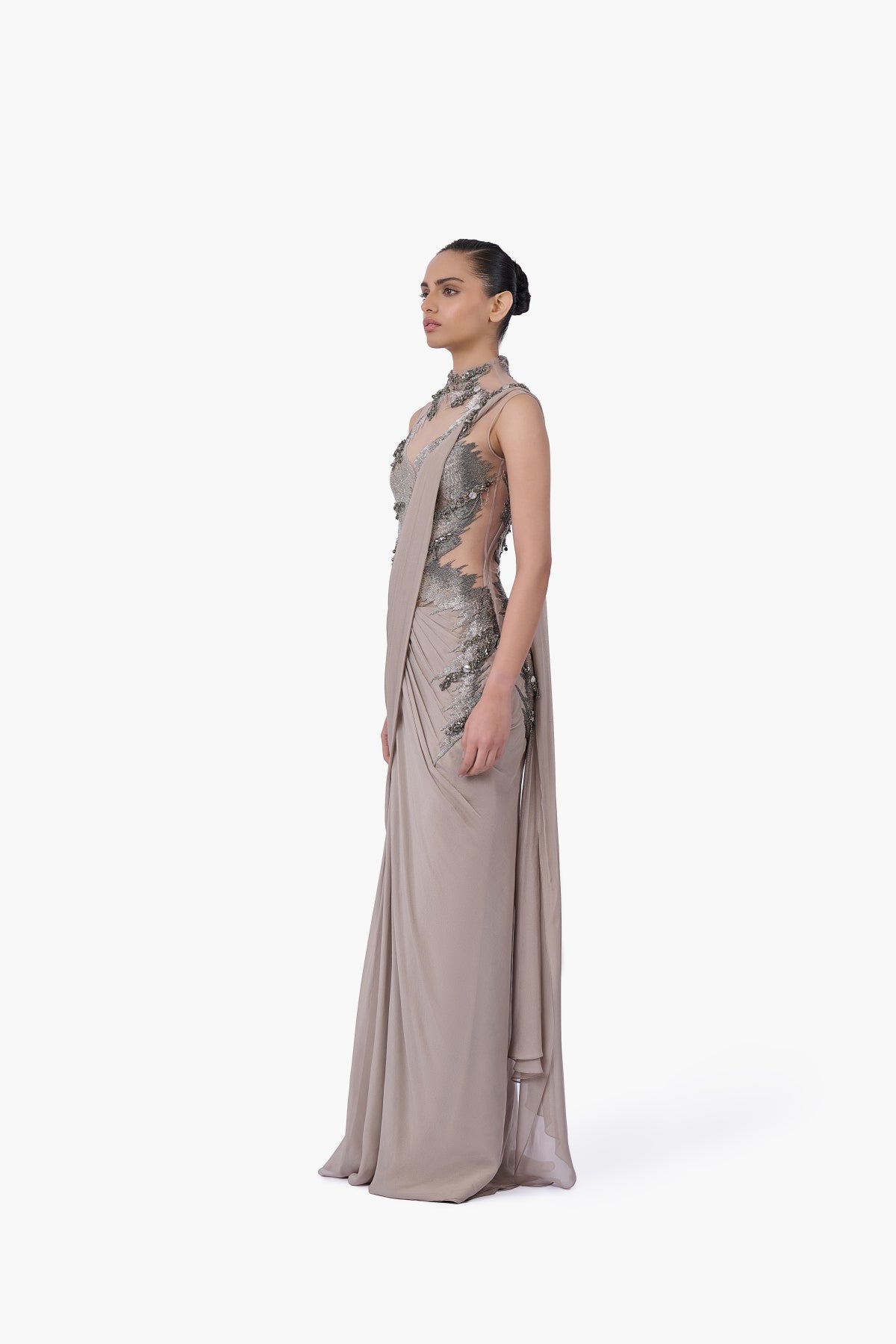 The Embellished Metallic Saree Gown