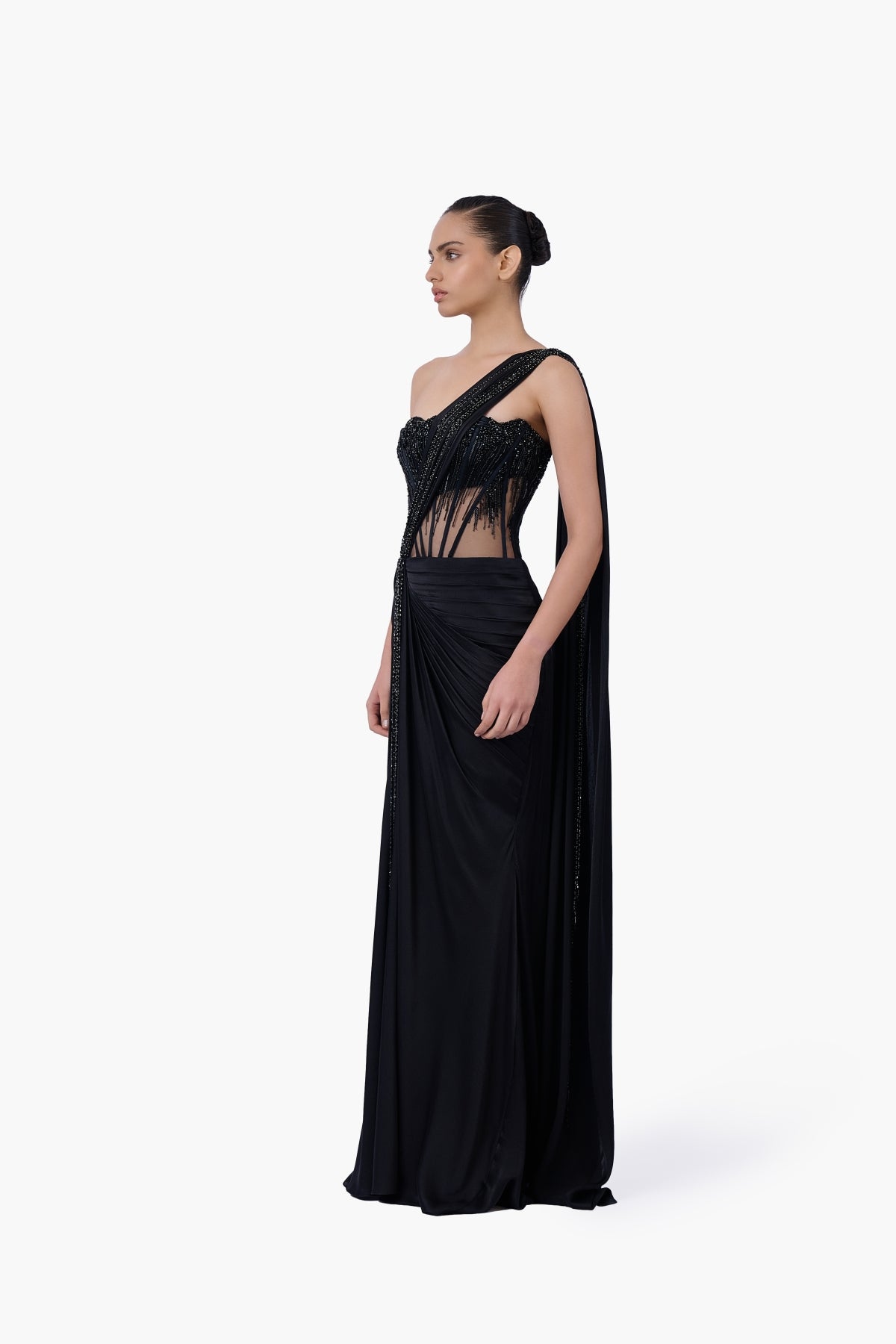 The Noir Embellished Saree Gown