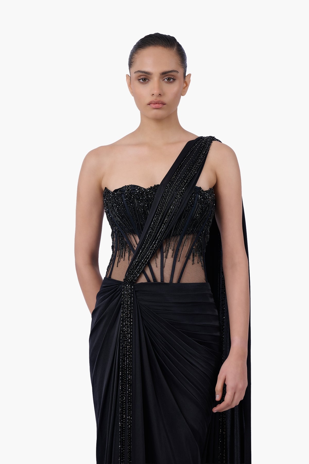 The Noir Embellished Saree Gown