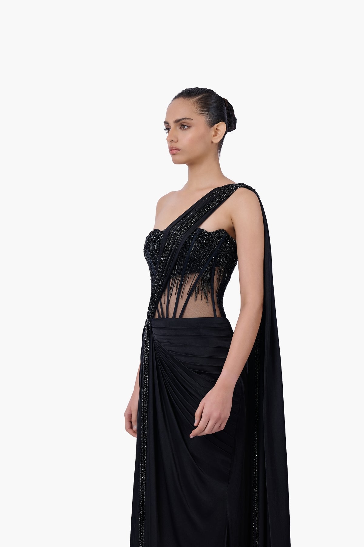 The Noir Embellished Saree Gown