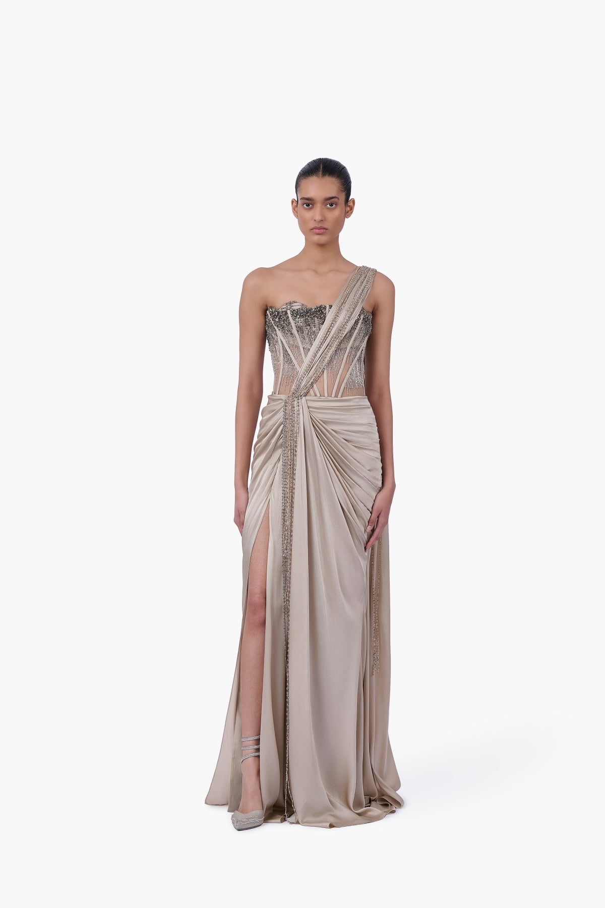 Corseted Crystal Saree Gown