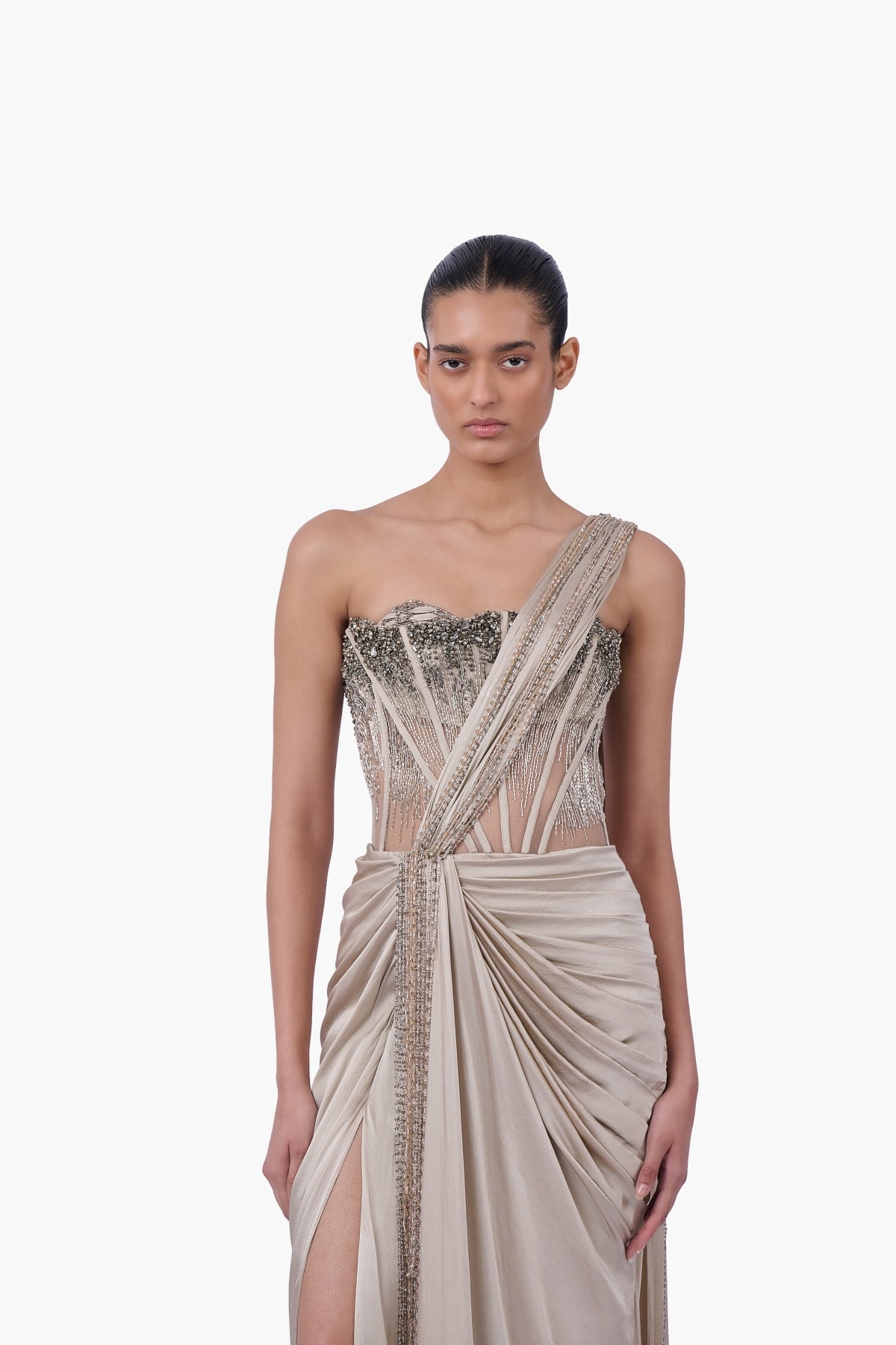 Corseted Crystal Saree Gown