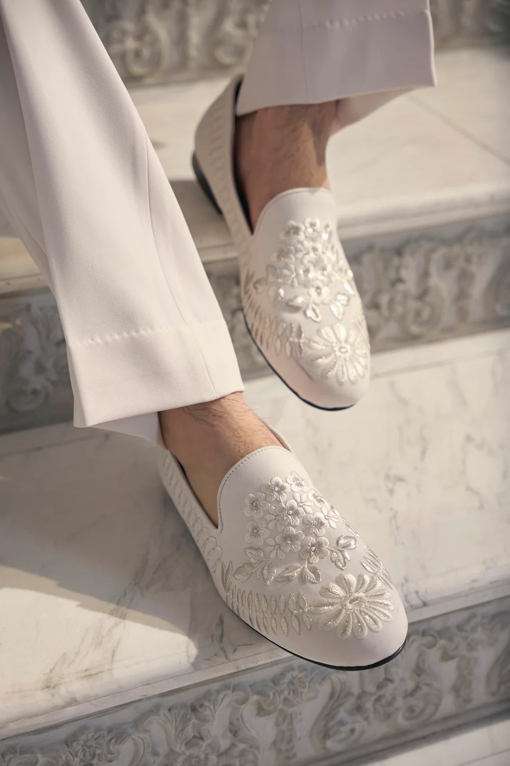 Cream Thread Work Sherwani Set