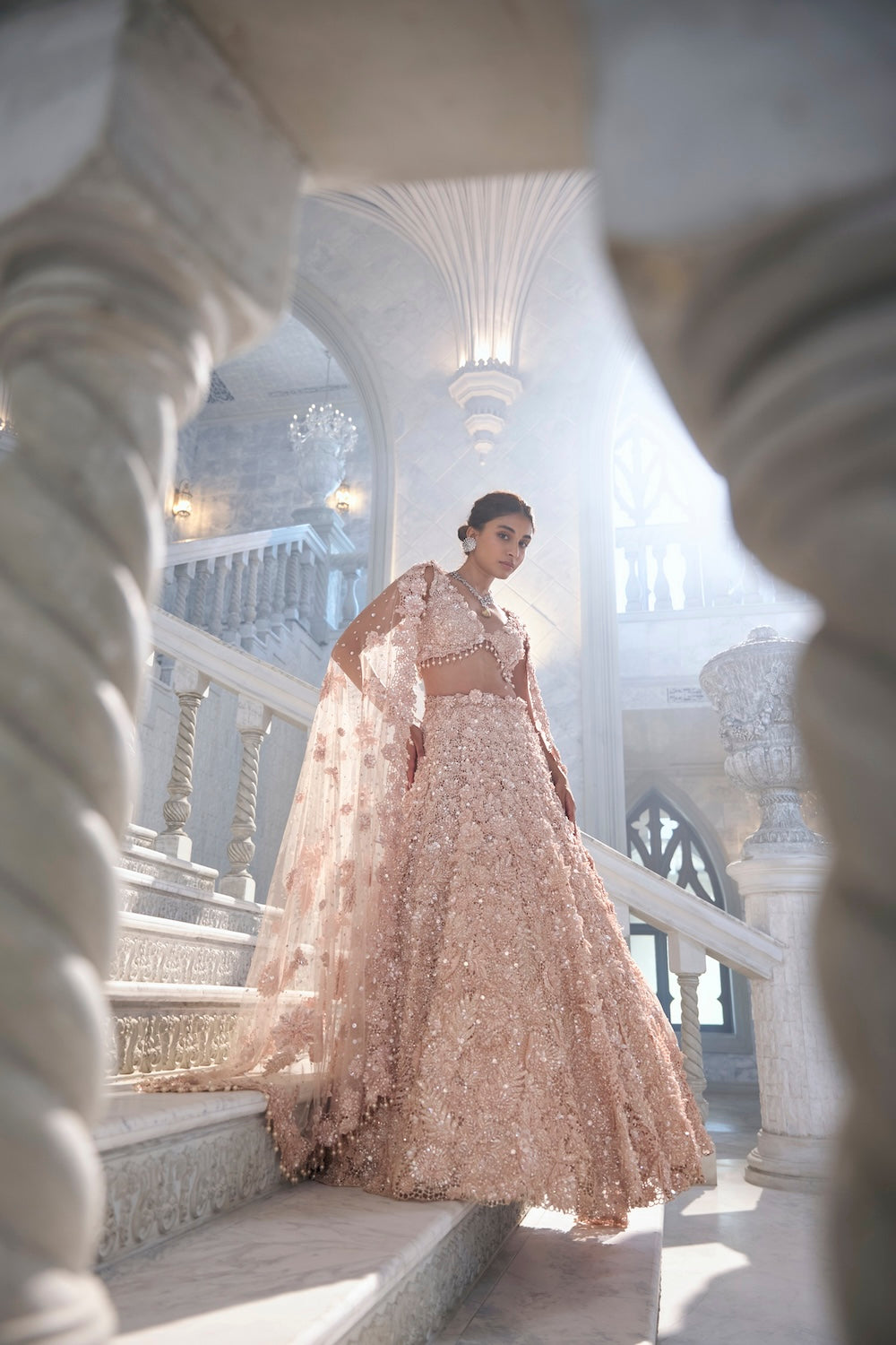 Powder Peach Cut Work Lehenga Set