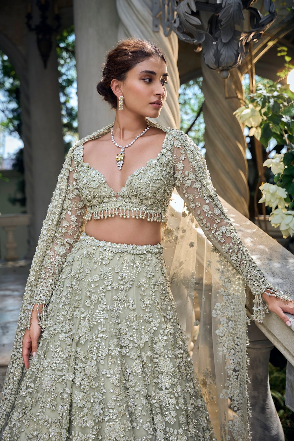 Sage Green Three-Dimensional Lehenga Set