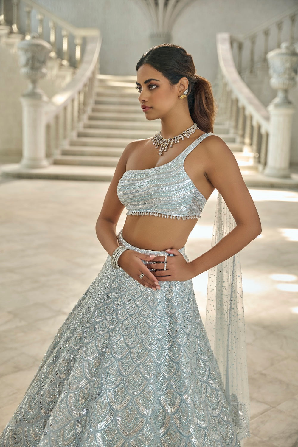 Powder Blue Sequin Lehenga Set
