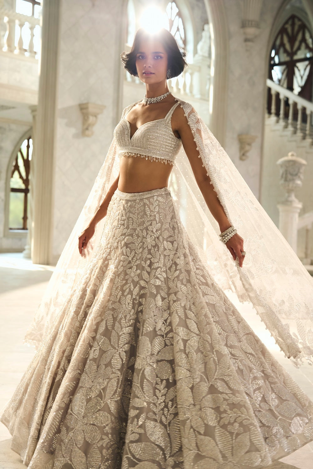 Silver Floral Lehenga Set