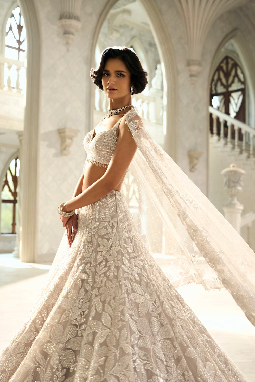 Silver Floral Lehenga Set