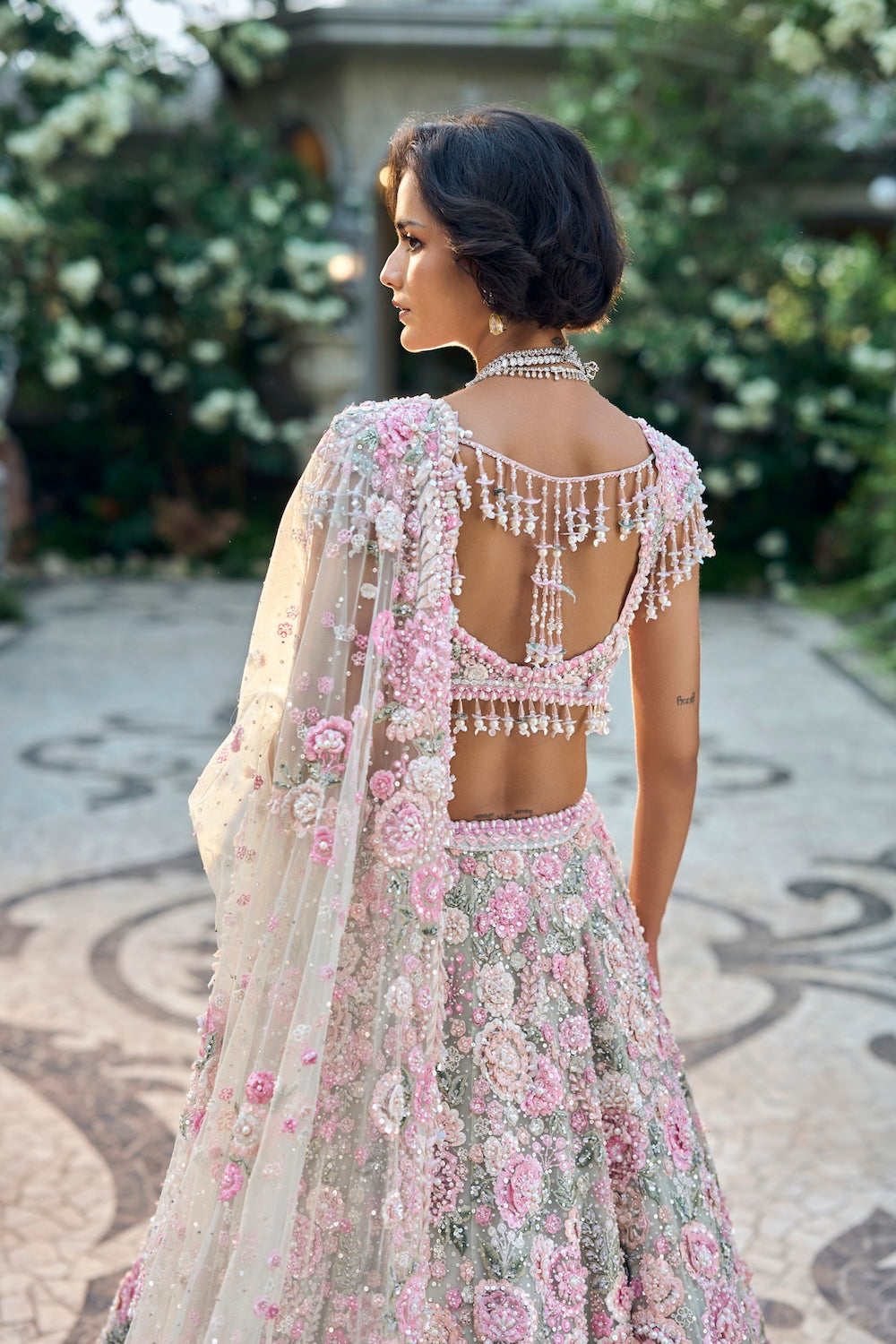 Mint Green Multi-Coloured Floral Lehenga Set