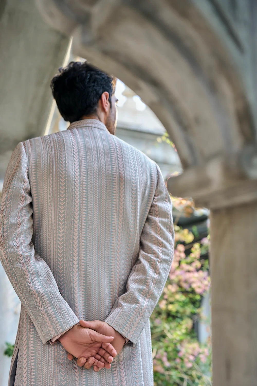 Sage Green Thread Work Sherwani Set