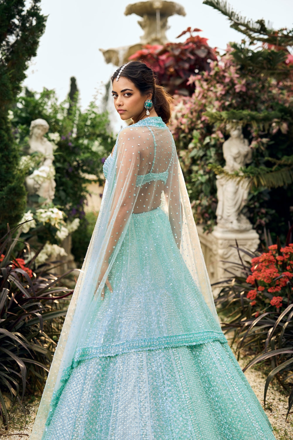 Turquoise Sequin Lehenga Set