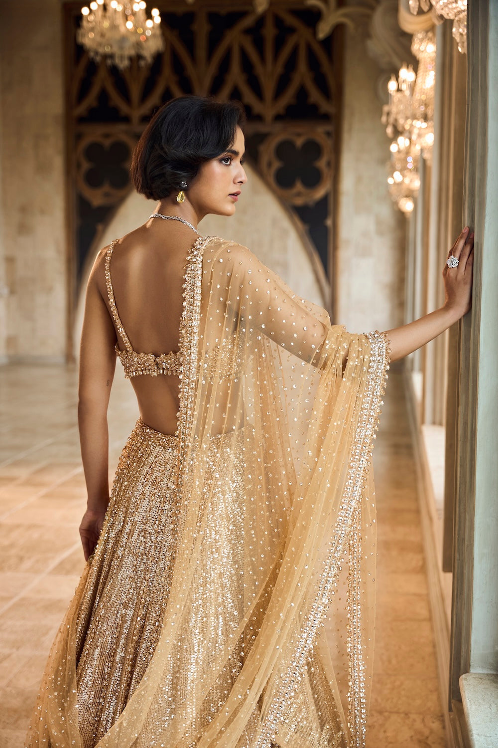 Copper Gold Crystal Lehenga Set