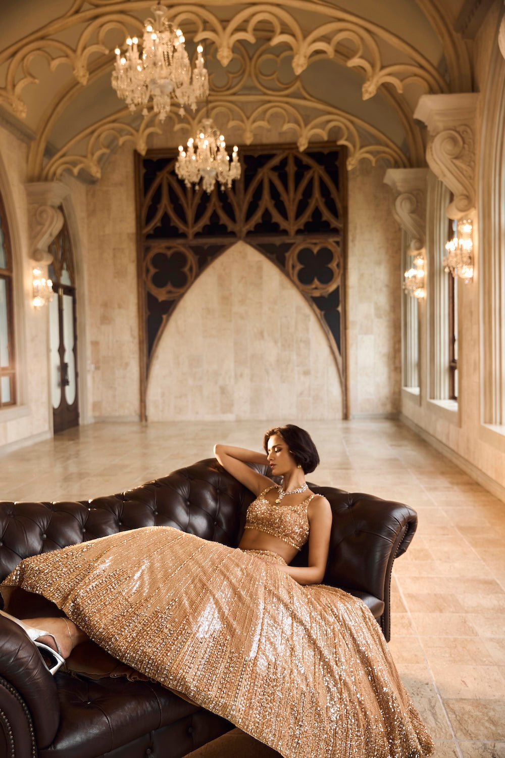 Copper Gold Crystal Lehenga Set