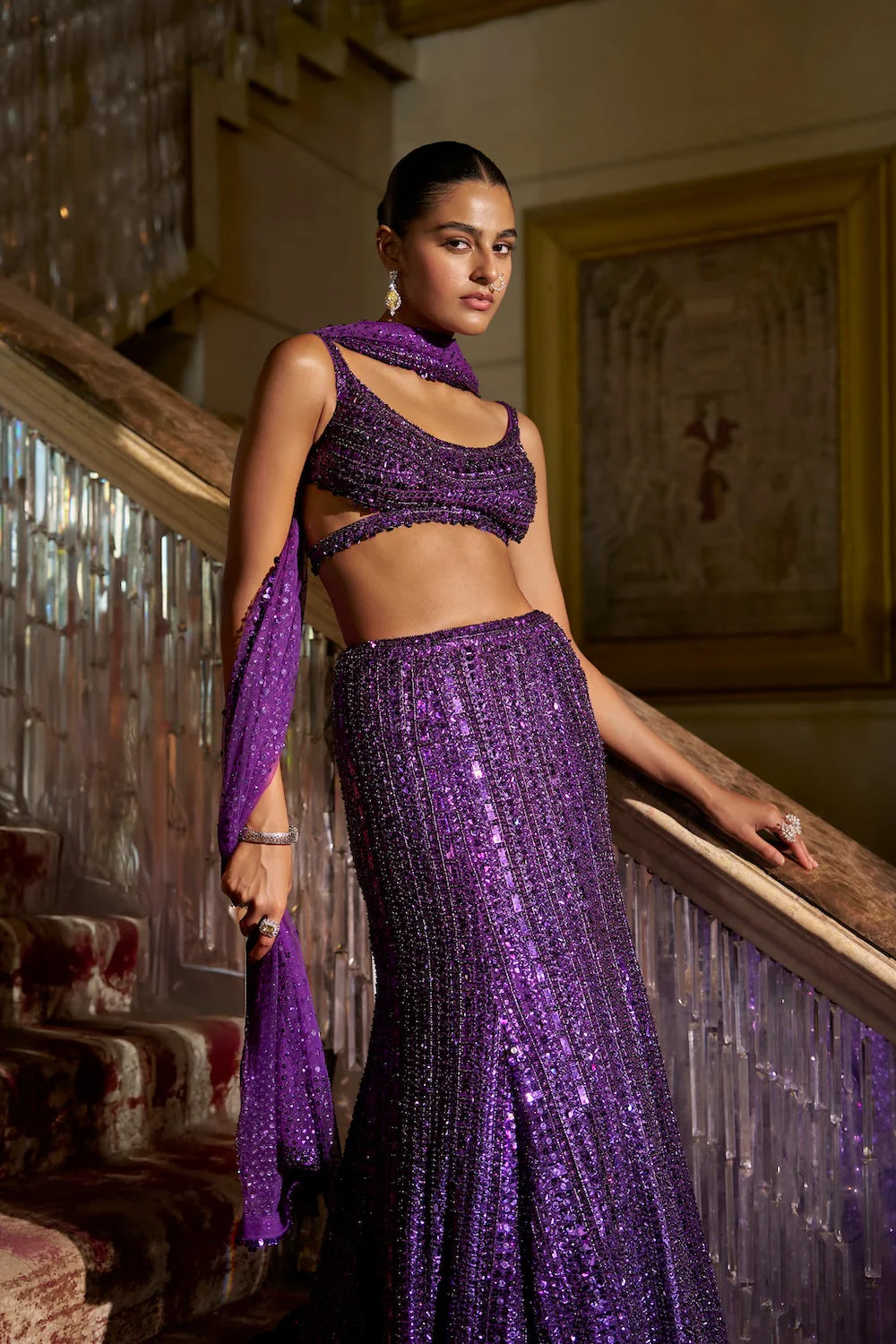 Purple Sequin Skirt Set